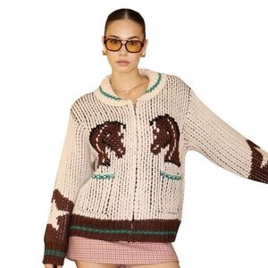NWT Lavender Tribe Women’s Western Horse Sweater Zip Up Size M